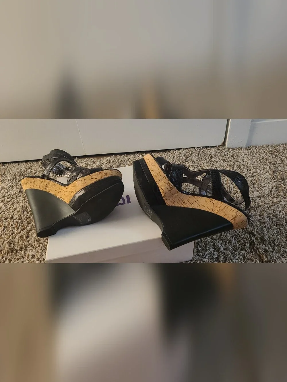 Bakers Black Cork Platform Heels Size 6 Strappy Y2K 6